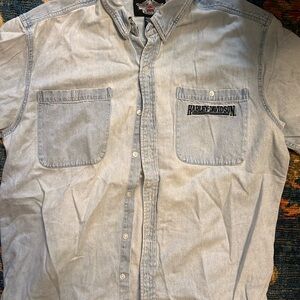 Vintage Harley-Davidson Men's Casual Light Blue Shirt
